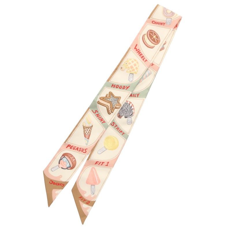 Hermes Twilly Funny Ice Cream Print Silk Scarf