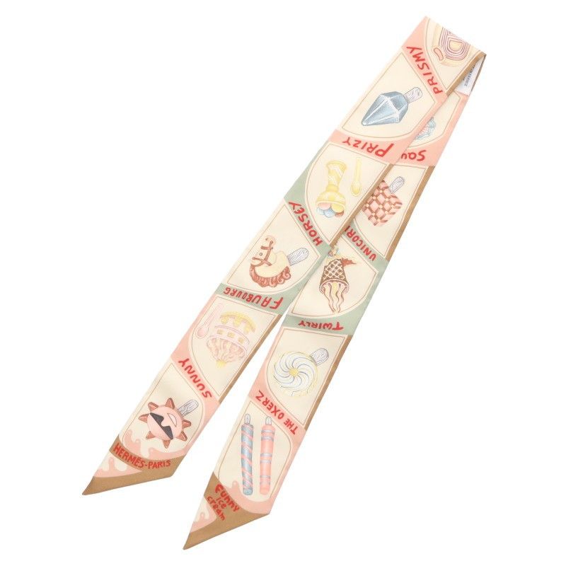 Hermes Twilly Funny Ice Cream Print Silk Scarf — view 2