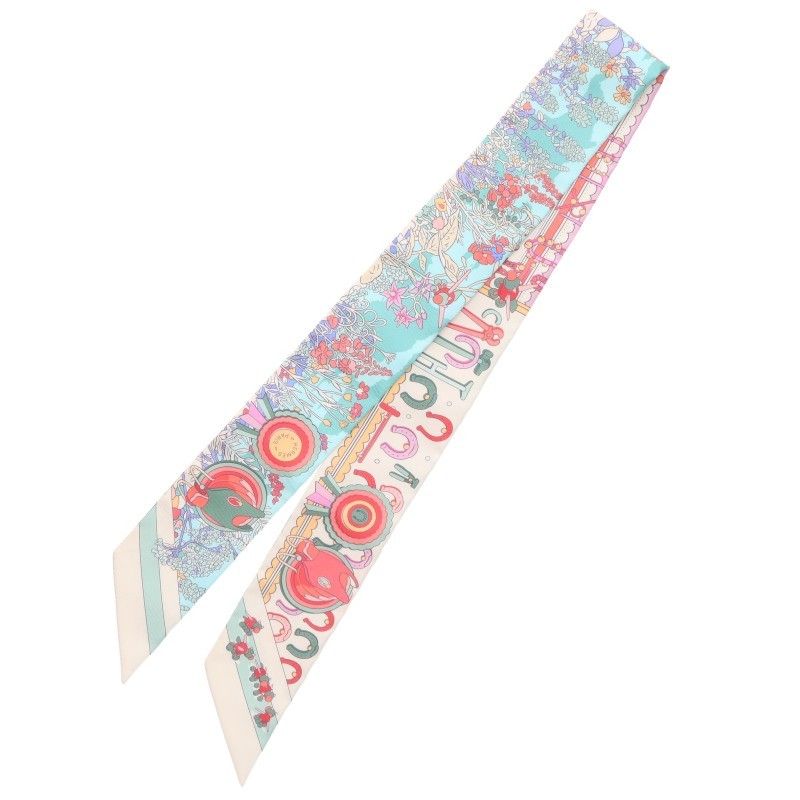 Hermes Twilly Pony Pit Stop All Over Print Silk Scarf