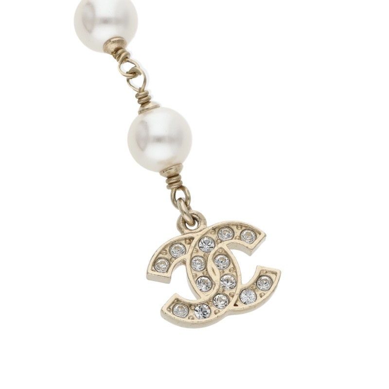 Chanel Logo Stone Embellished Pearl Choker Necklace — view 4