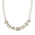 Chanel Logo Stone Embellished Pearl Choker Necklace