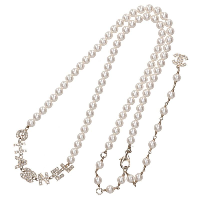 Chanel Logo Stone Embellished Pearl Choker Necklace — view 2