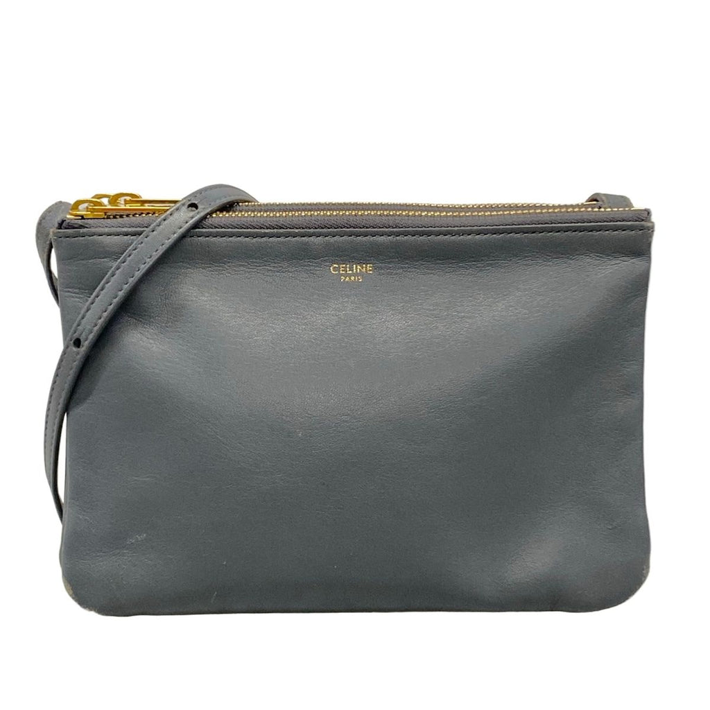 Celine Shoulder Bag Trio Dark Gray Leather