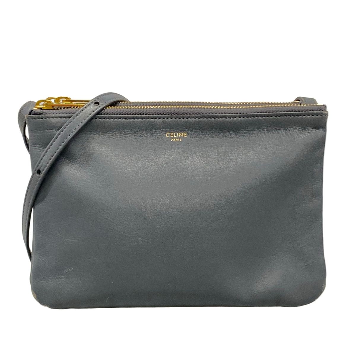 Celine Shoulder Bag Trio Dark Gray Leather