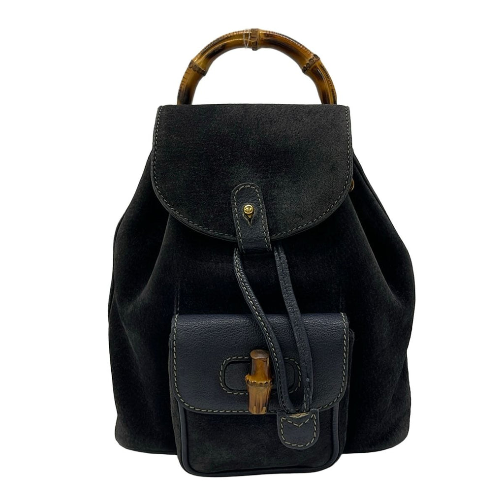 Gucci Backpack Bamboo Navy Leather