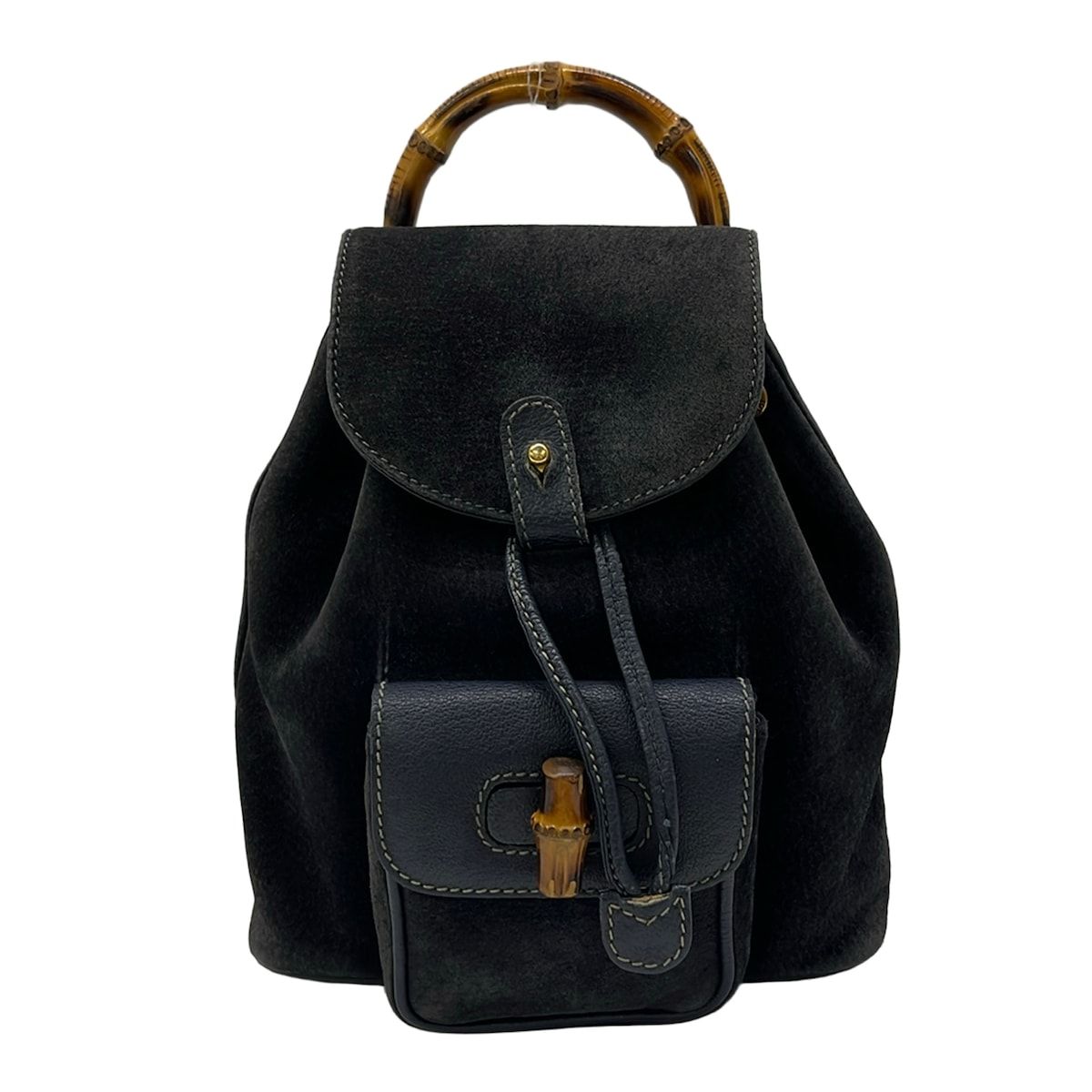 Gucci Backpack Bamboo Navy Leather