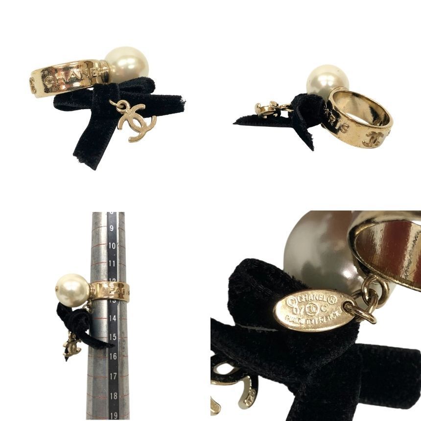 Chanel Pearl Velour Ribbon CC Logo Ring 07C — view 3