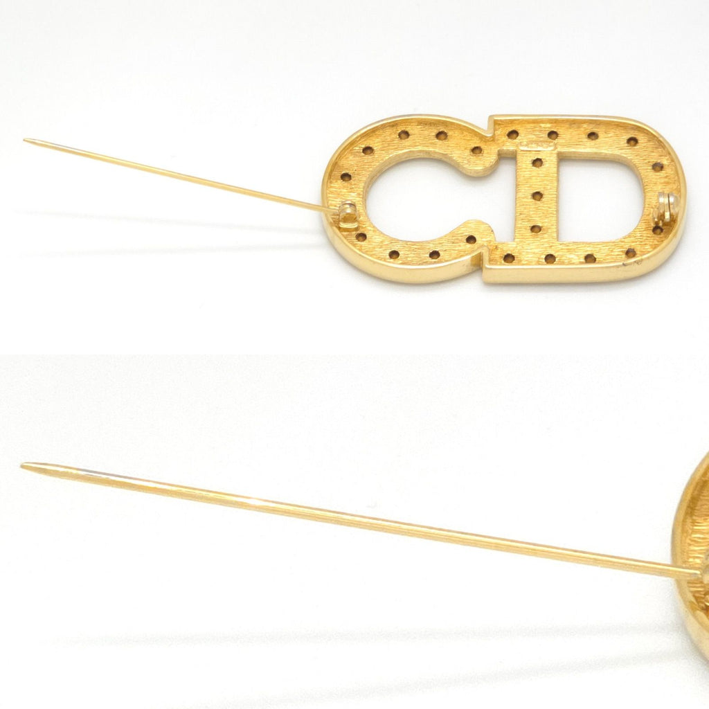 Dior CD Crystal Brooch Gold Tone Metal 6 Pin 5.3 — view 6
