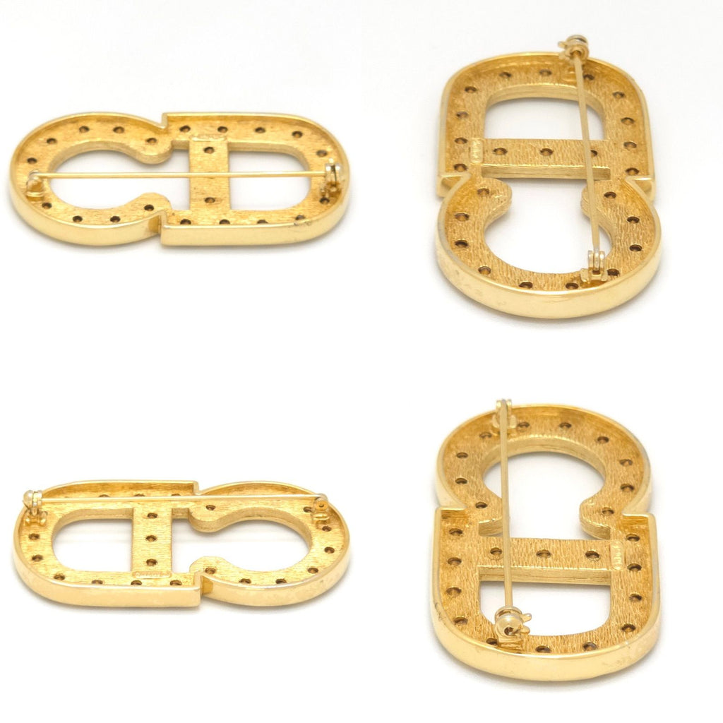 Dior CD Crystal Brooch Gold Tone Metal 6 Pin 5.3 — view 4