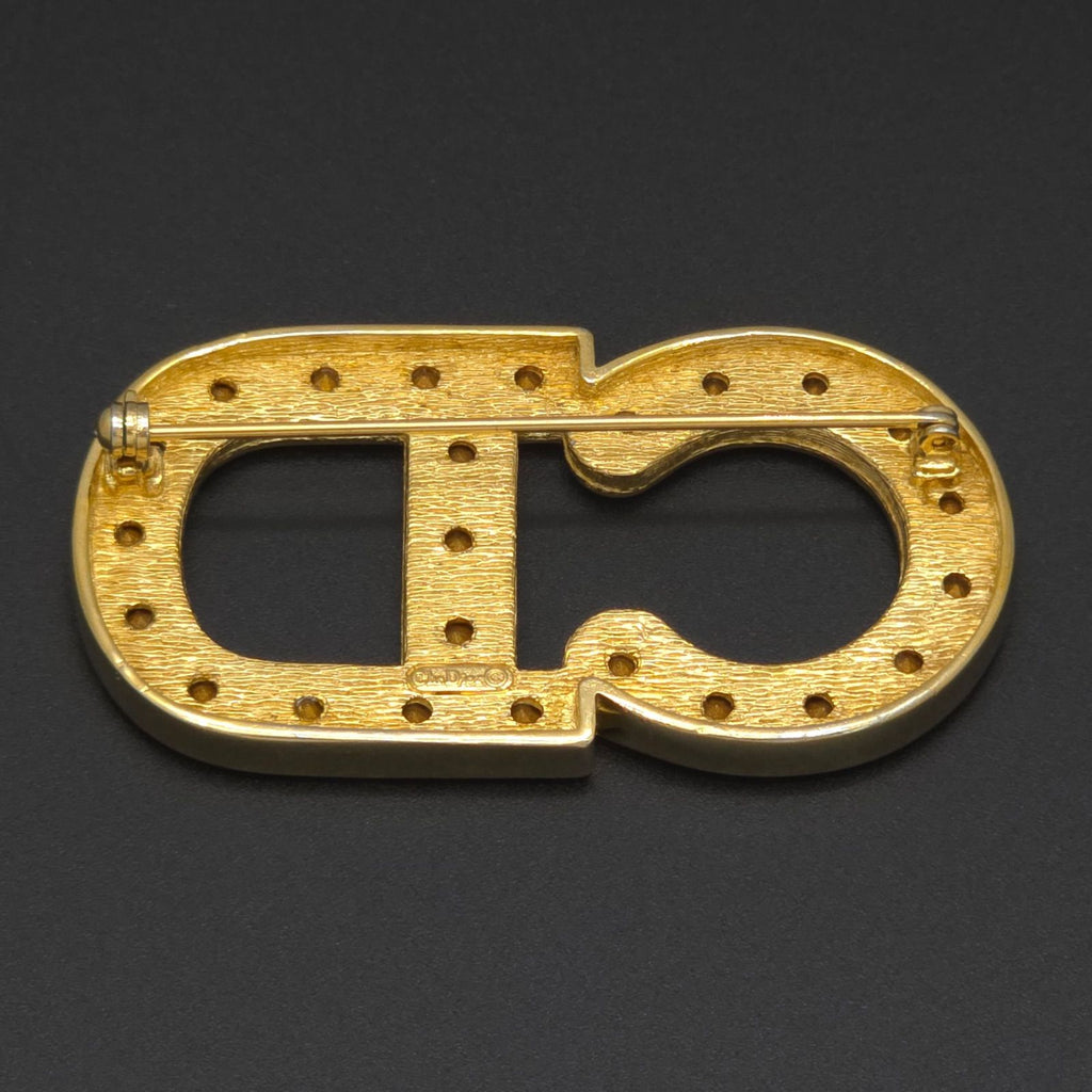 Dior CD Crystal Brooch Gold Tone Metal 6 Pin 5.3 — view 2