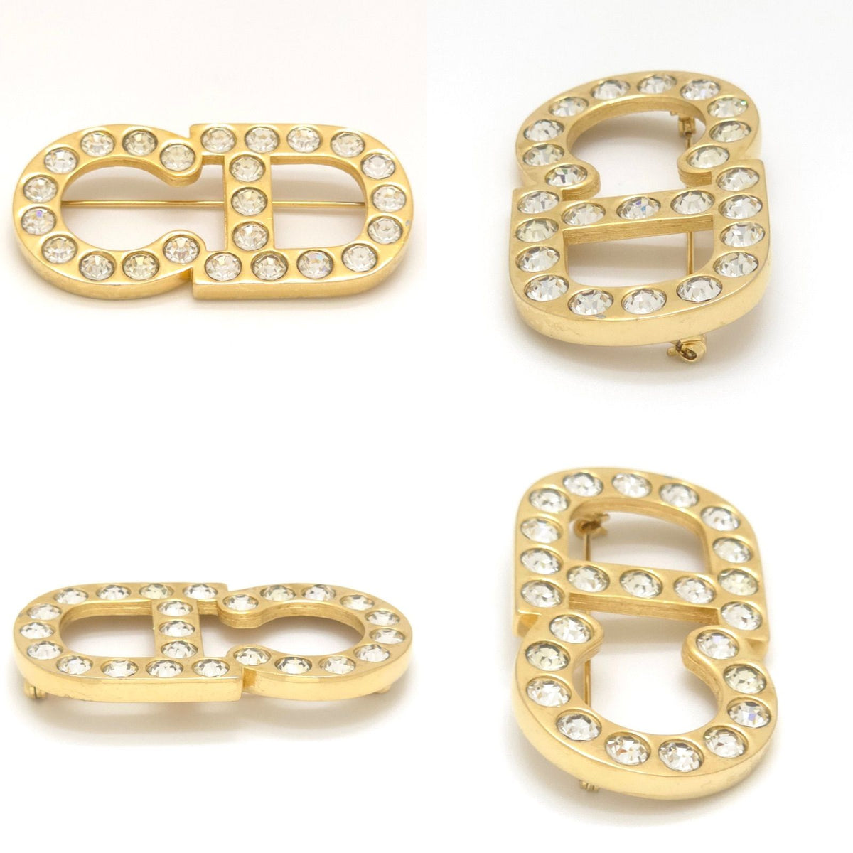 Dior CD Crystal Brooch Gold Tone Metal 6 Pin 5.3 — view 3