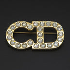 Dior CD Crystal Brooch Gold Tone Metal 6 Pin 5.3