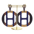 Hermes H Equipe Earrings Genus Buffalo Horn Blue Brown Orfebel — view 7