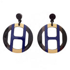 Hermes H Equipe Earrings Genus Buffalo Horn Blue Brown Orfebel — view 2