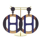 Hermes H Equipe Earrings Genus Buffalo Horn Blue Brown Orfebel — view 4