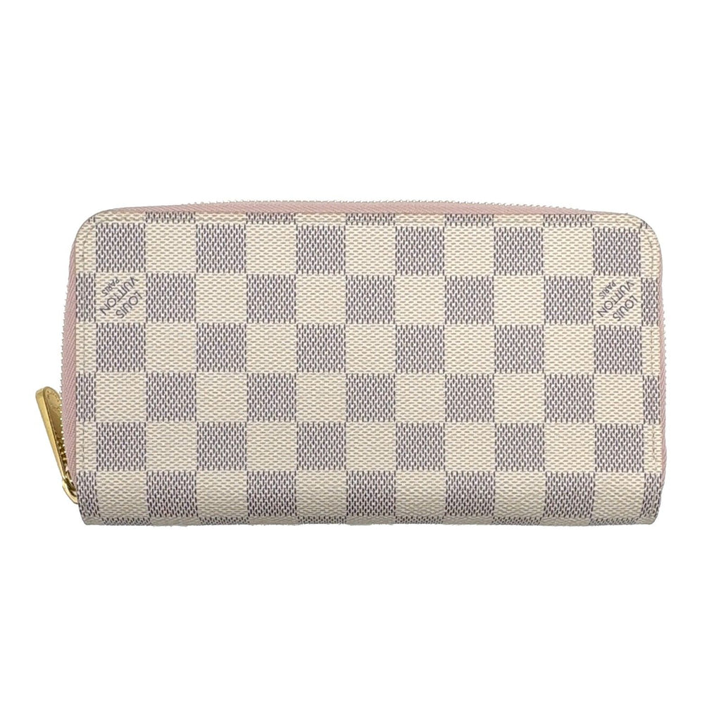 Louis Vuitton Zippy Wallet Damier Azur Rose Ballerine Long Canvas Ivory