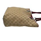 Gucci GG Canvas Tote Bag Shoulder Beige Bordeaux Wine Red Silver Purse Height — view 6