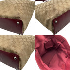 Gucci GG Canvas Tote Bag Shoulder Beige Bordeaux Wine Red Silver Purse Height — view 8