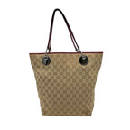 Gucci GG Canvas Tote Bag Shoulder Beige Bordeaux Wine Red Silver Purse Height — view 3