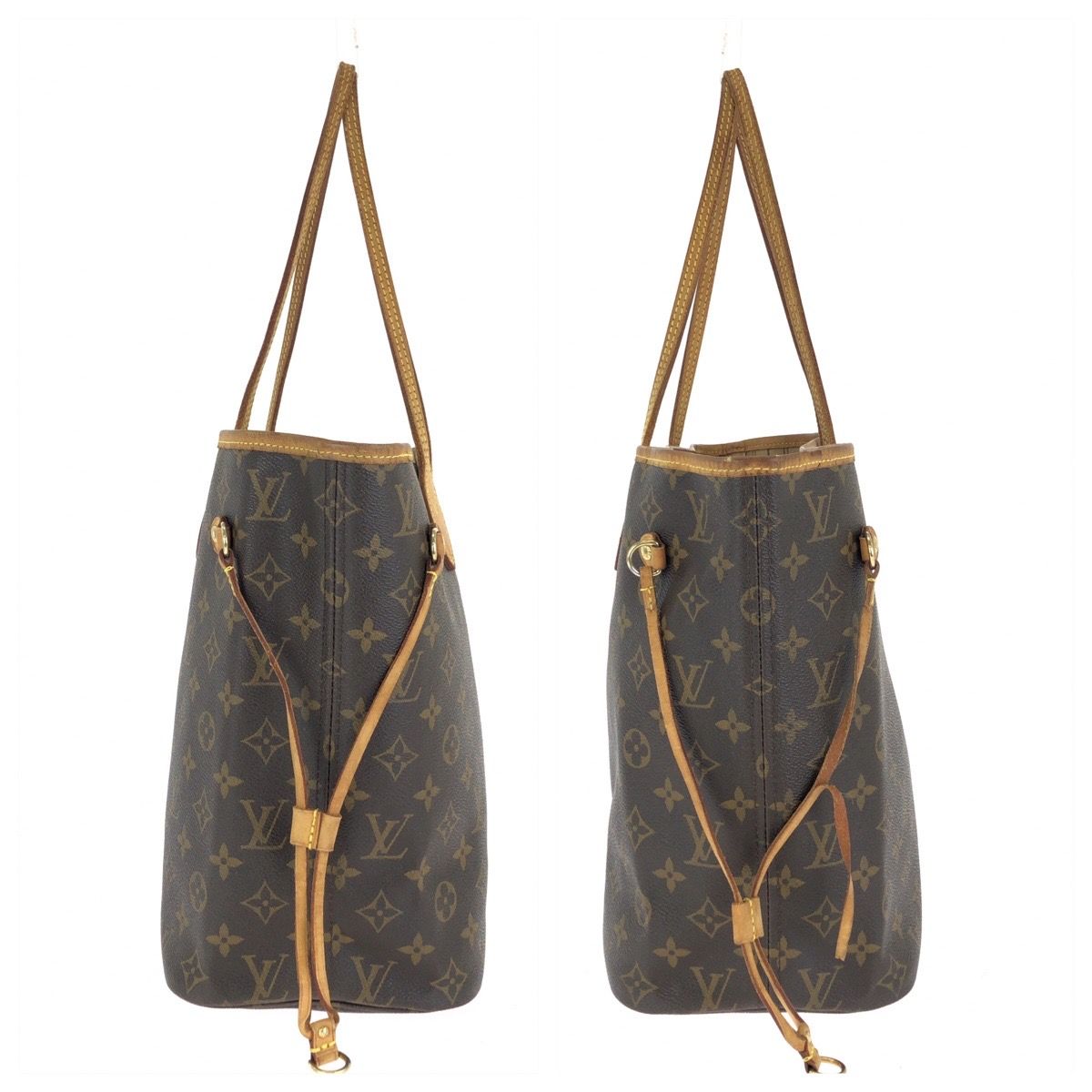 Louis Vuitton Monogram Neverfull MM Brown Gold Leather Tote Bag — view 8