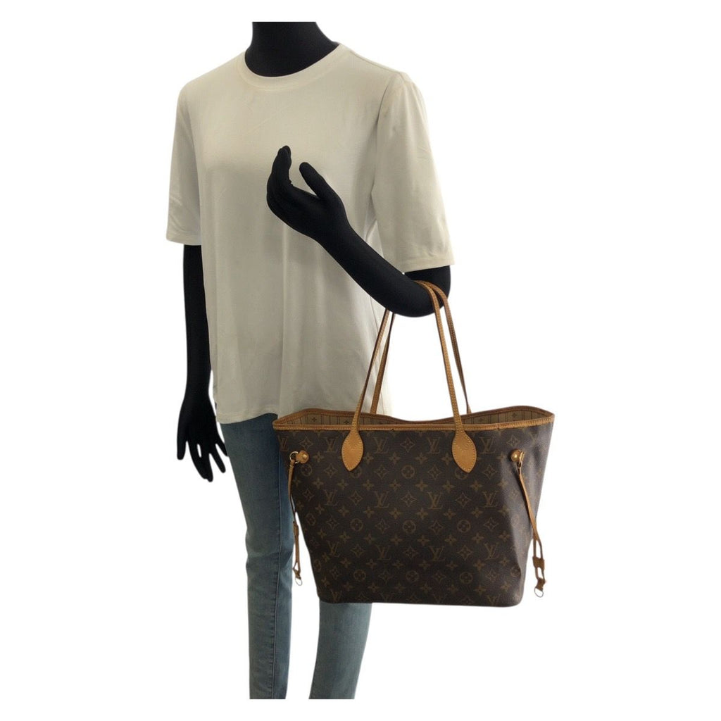 Louis Vuitton Monogram Neverfull MM Brown Gold Leather Tote Bag — view 7