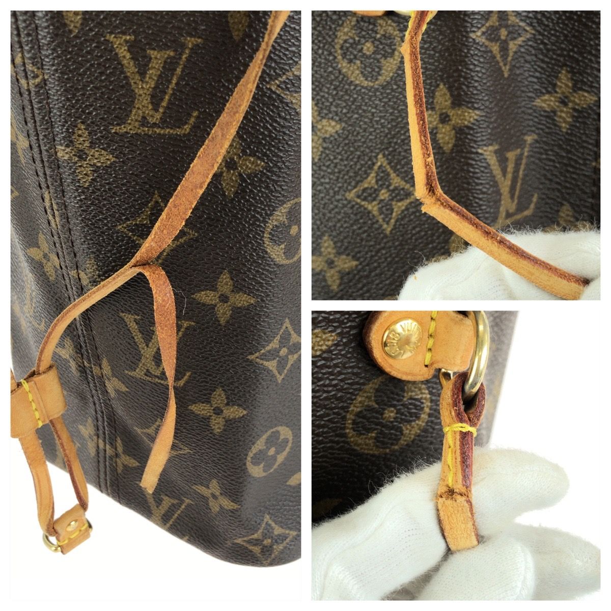 Louis Vuitton Monogram Neverfull MM Brown Gold Leather Tote Bag — view 6