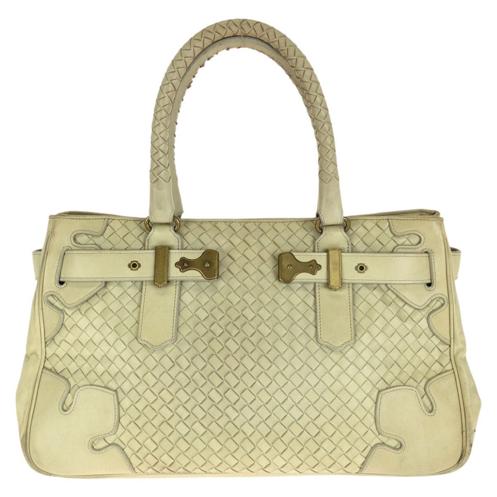 Bottega Veneta Vintage Intrecciato Light Beige Gold Leather Tote Bag