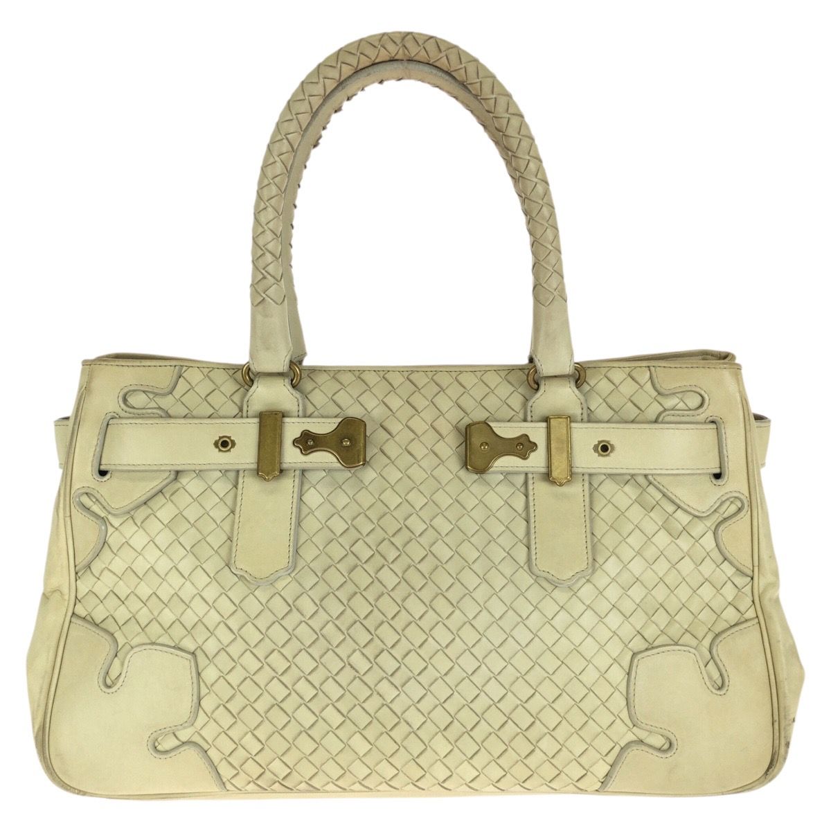 Bottega Veneta Vintage Intrecciato Light Beige Gold Leather Tote Bag