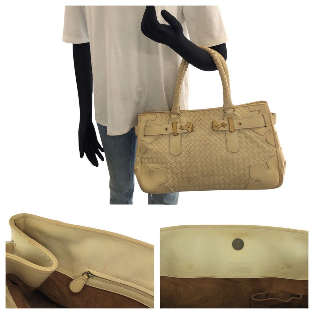 Bottega Veneta Vintage Intrecciato Light Beige Gold Leather Tote Bag — view 6