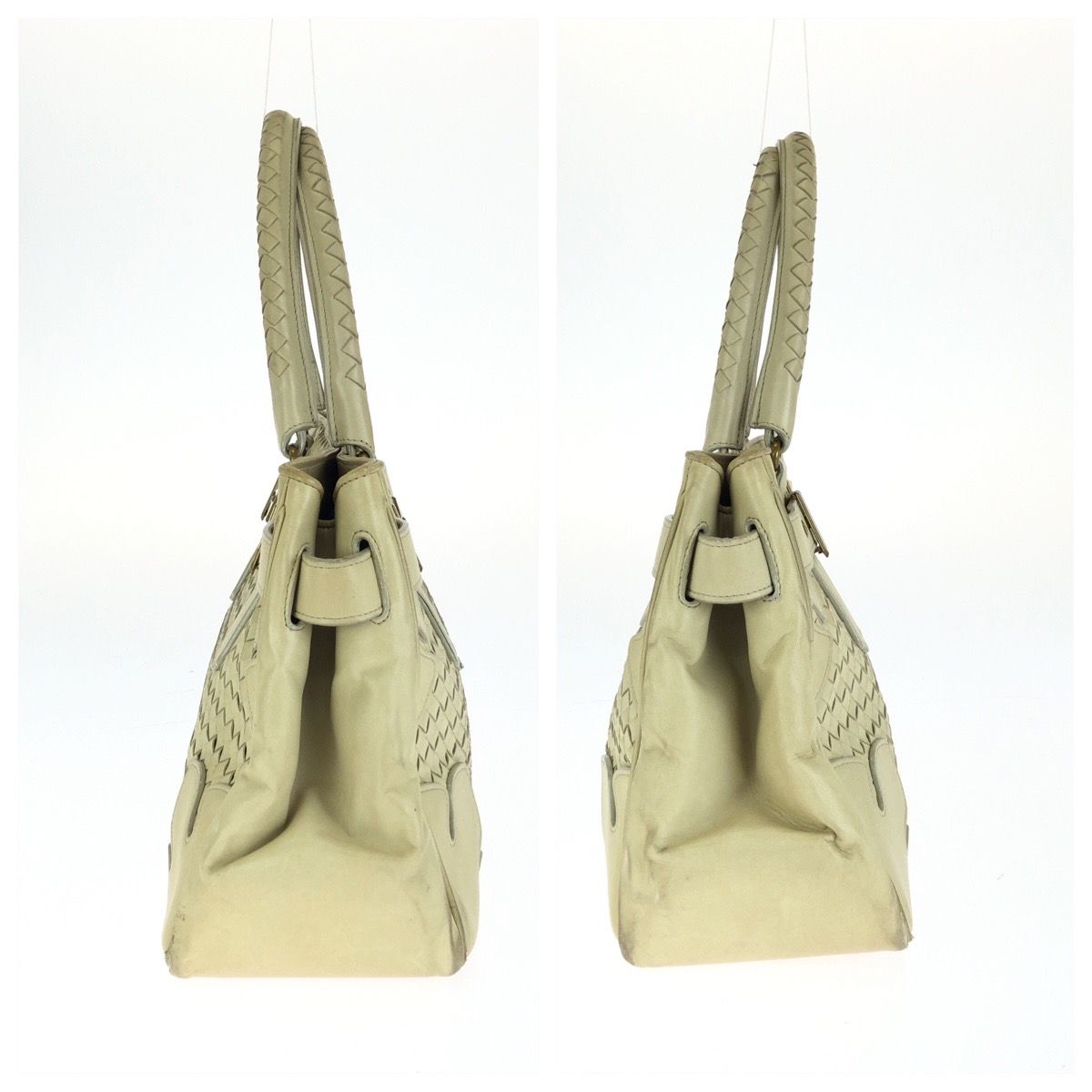 Bottega Veneta Vintage Intrecciato Light Beige Gold Leather Tote Bag — view 8