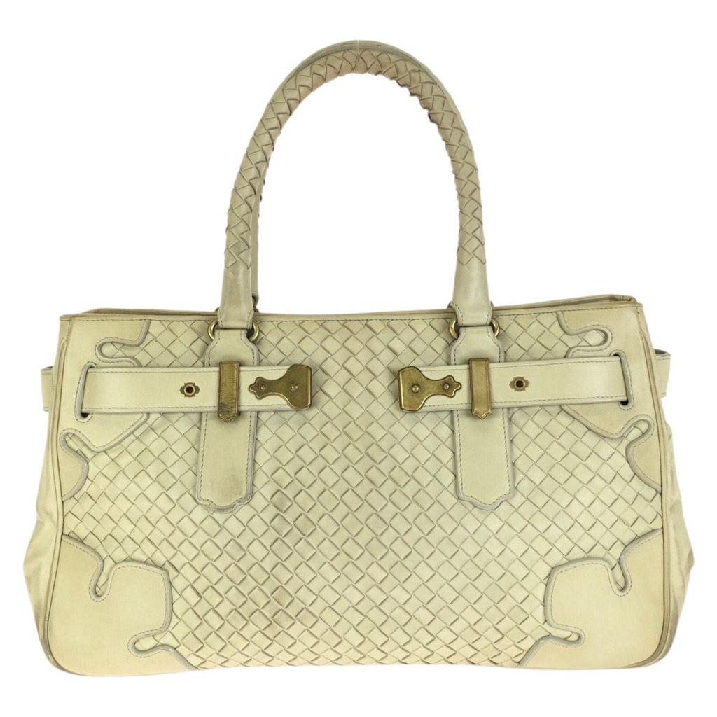 Bottega Veneta Vintage Intrecciato Light Beige Gold Leather Tote Bag — view 2