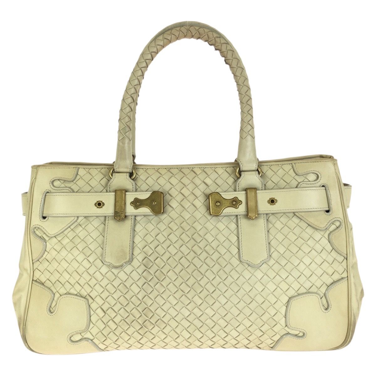 Bottega Veneta Vintage Intrecciato Light Beige Gold Leather Tote Bag — view 2