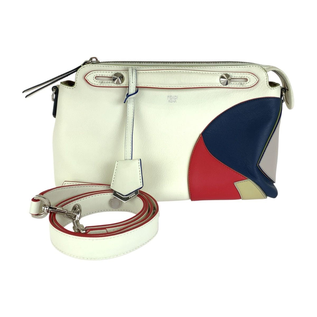 Fendi by the Way White Blue Red Silver Leather Shoulder Bag 2-Way