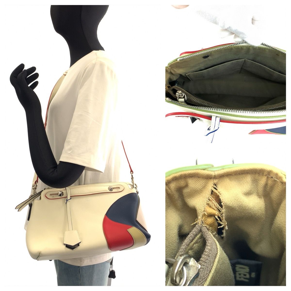 Fendi by the Way White Blue Red Silver Leather Shoulder Bag 2-Way — view 7