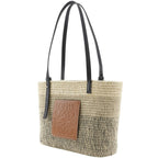 Loewe Square Basket Small Anagram Raffia Wool Beige Black Tote Bag — view 2