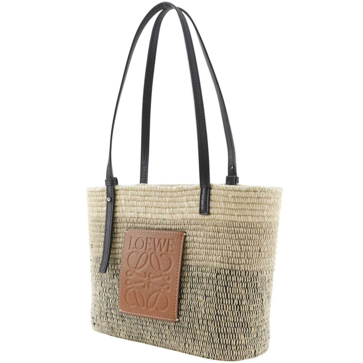 Loewe Square Basket Small Anagram Raffia Wool Beige Black Tote Bag — view 2
