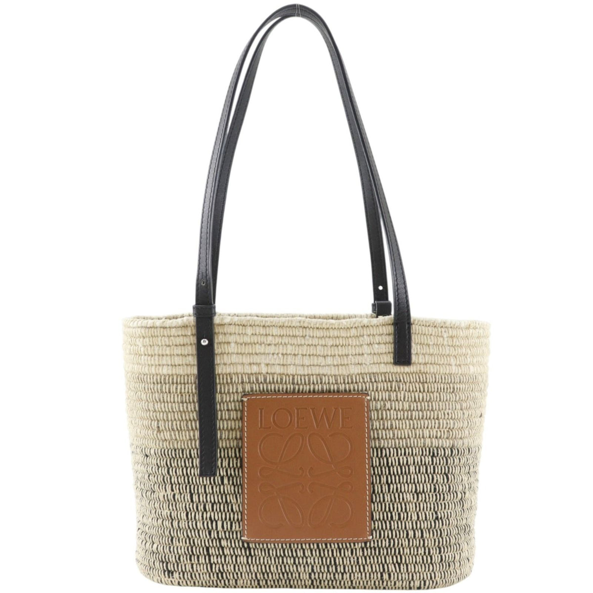 Loewe Square Basket Small Anagram Raffia Wool Beige Black Tote Bag