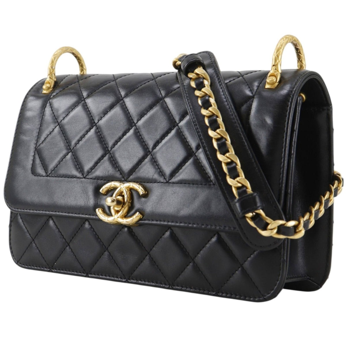 Chanel Quilted Chain Shoulder Lambskin Black Bag — view 2