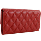 Chanel Quilted CC Logo Caviar Leather Red Wallet — view 3