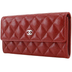 Chanel Quilted CC Logo Caviar Leather Red Wallet — view 2