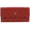 Chanel Quilted CC Logo Caviar Leather Red Wallet