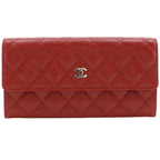 Chanel Quilted CC Logo Caviar Leather Red Wallet
