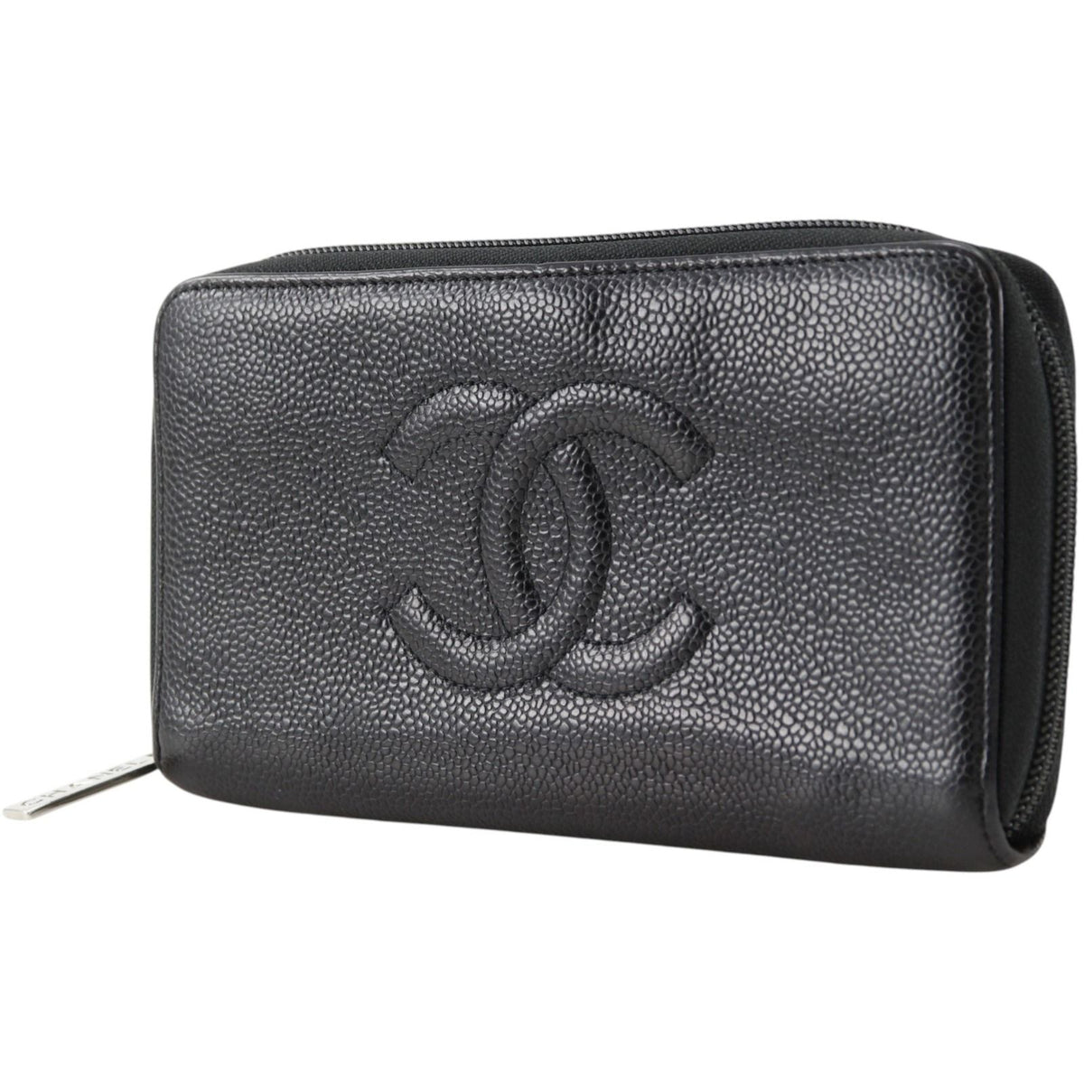 Chanel CC Logo Caviar Leather Black Wallet — view 2