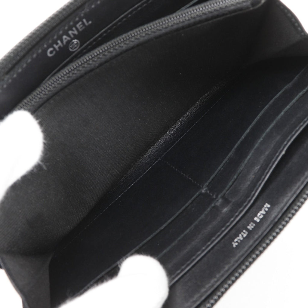 Chanel CC Logo Caviar Leather Black Wallet — view 8