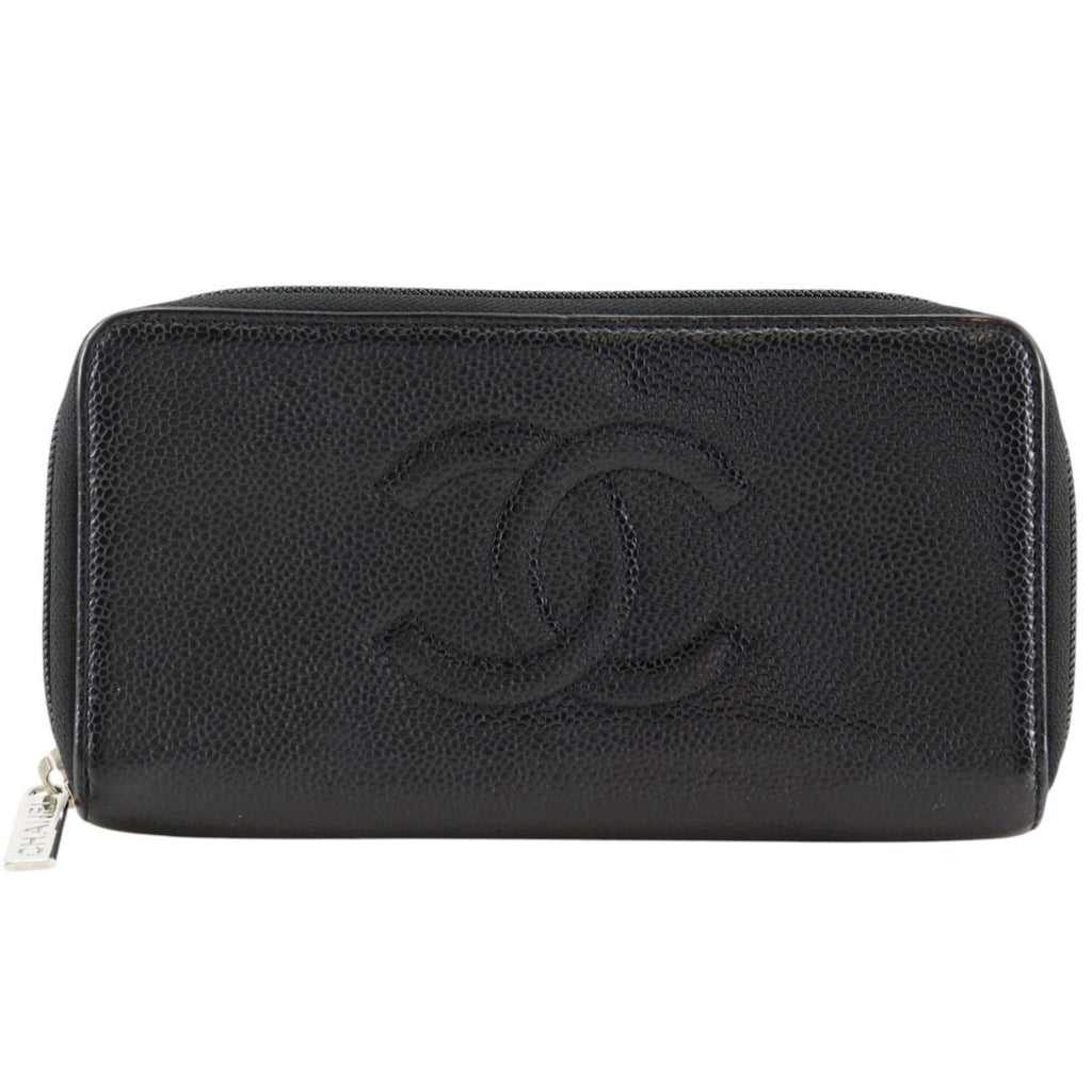 Chanel CC Logo Caviar Leather Black Wallet