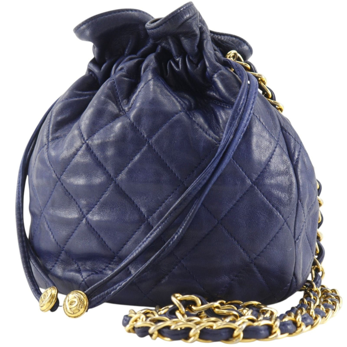 Chanel Quilted Drawstring Vintage Lambskin Navy Shoulder Bag — view 2