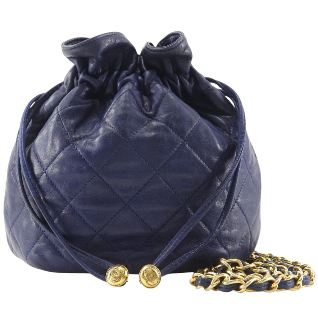 Chanel Quilted Drawstring Vintage Lambskin Navy Shoulder Bag
