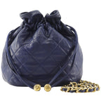 Chanel Quilted Drawstring Vintage Lambskin Navy Shoulder Bag
