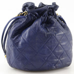 Chanel Quilted Drawstring Vintage Lambskin Navy Shoulder Bag — view 3