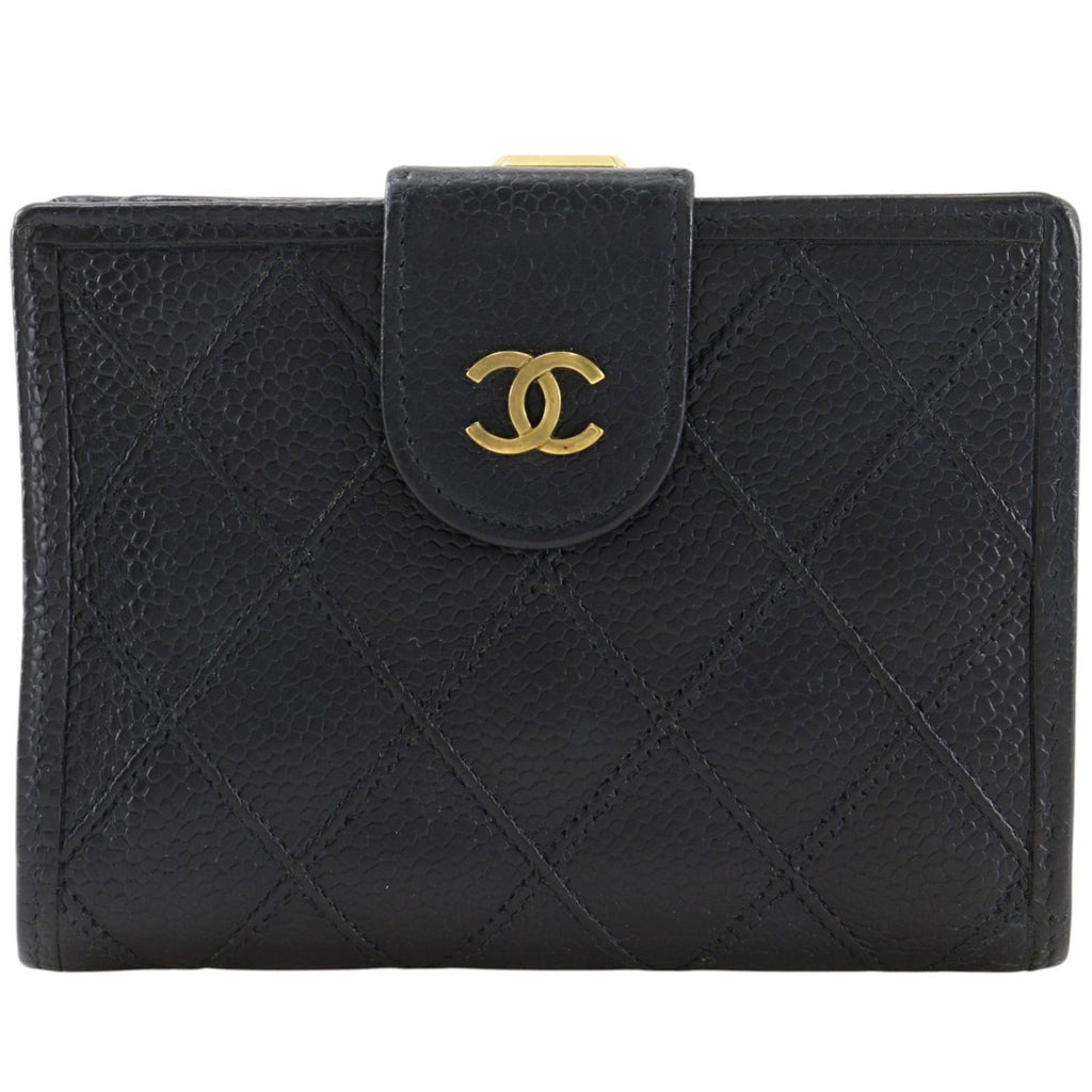 Chanel Bicolor CC Logo Caviar Leather Black Bifold Wallet